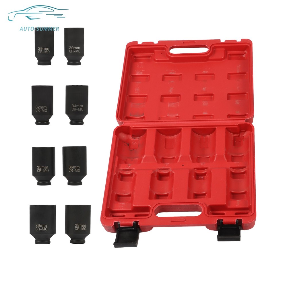 8PCS 1/2" Deep Spindle Axle Nut Impact Socket Set 12 Point Metric Large Socket