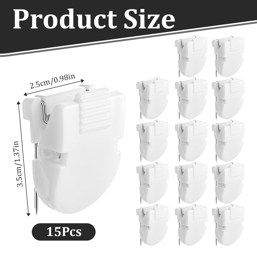 15 PCS White Cubicle Clips Hooks Fabric Wall Plastic Stainless Push Pins Notes