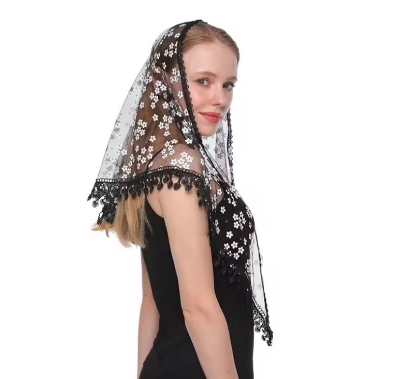 Lace Mantilla Catholic Veil Church Chapel Veil Head Covering Latin Mass Velo