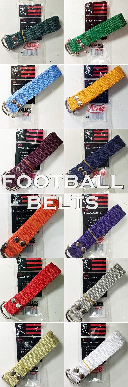 Adams 1" Wide Football Belts #510, One Size Fits Most! NEW!