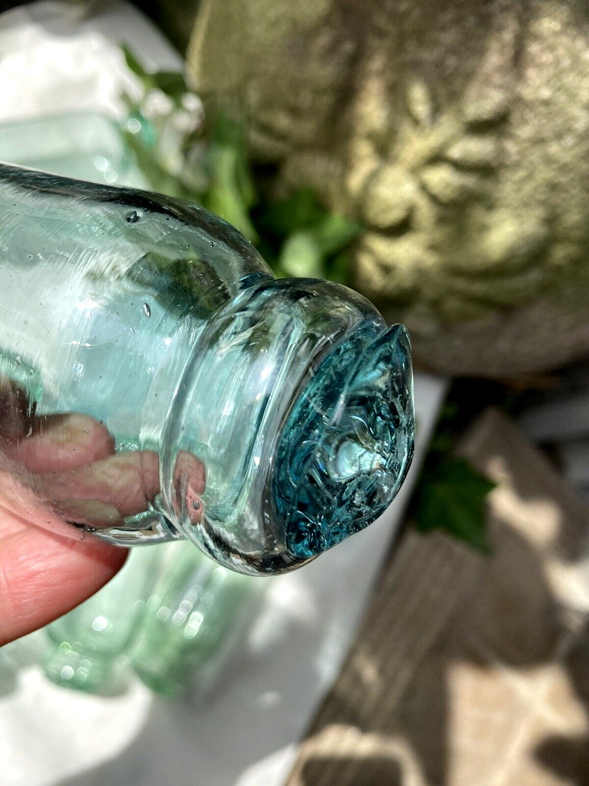 Set of 5 Japanese Glass Floats Antique Blue and Green Rolling Pin Fishing Decor