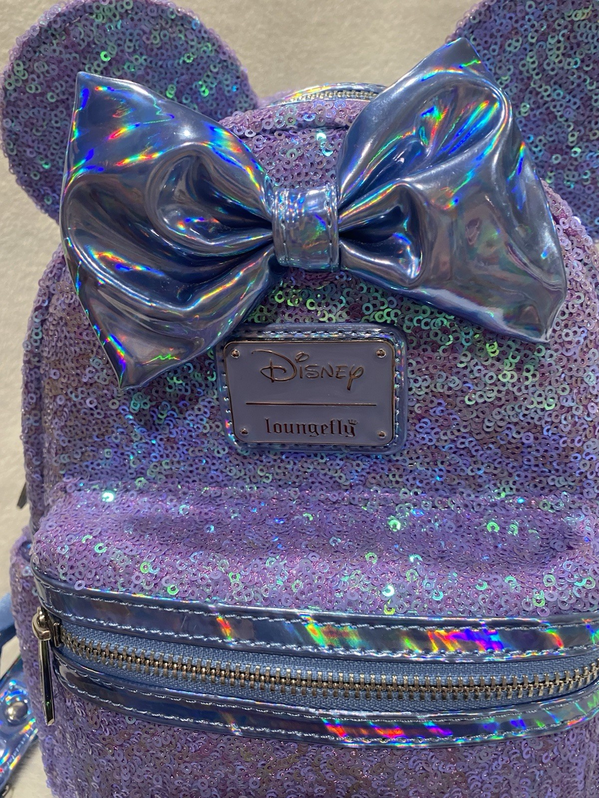 NWOT Loungefly Disney Minnie Mouse Purple Sequin Celebration Mini Backpack