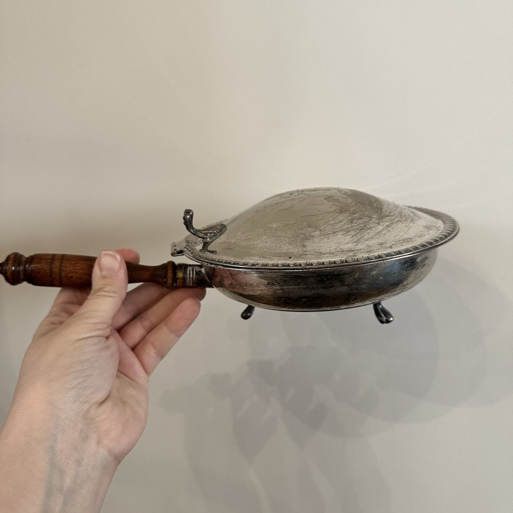 Vtg EPC Silver Metal Silent Butler/Crumb Catcher W/Wood Handle #3810