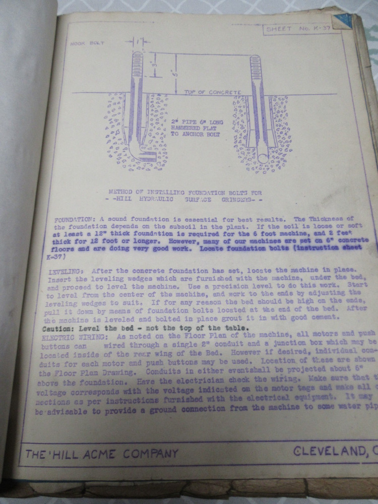 HILL OPERATING - MAINTENANCE MANUAL PRECISION SURFACE GRINDERS BOOK 1942