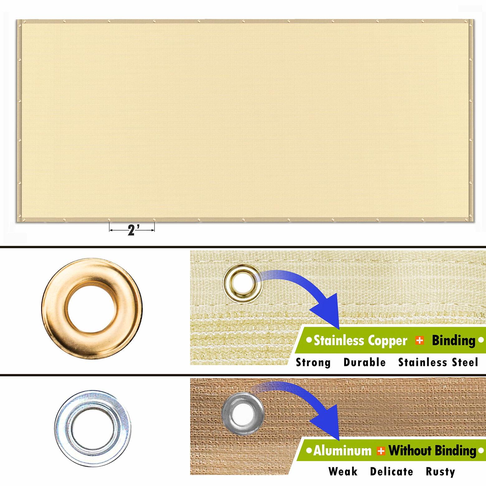 ColourTree Beige Waterproof Pergola Sun Shade Cover Universal Replacement Canopy