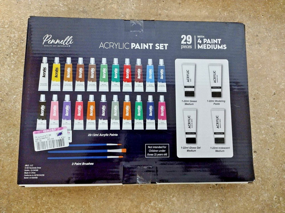Penelli Acrylic Paint Set 29 pieces with 4 paint mediums