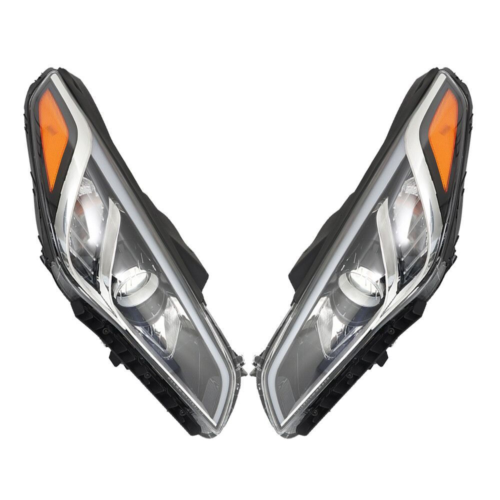 Labwork Left+Right Headlight Assembly For 2015-2017 Hyundai Sonata Chrome Clear