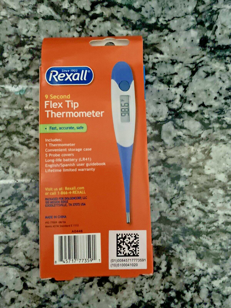 New Rexall Thermometer Digital 9 Seconds Reading Waterproof Flex Tip