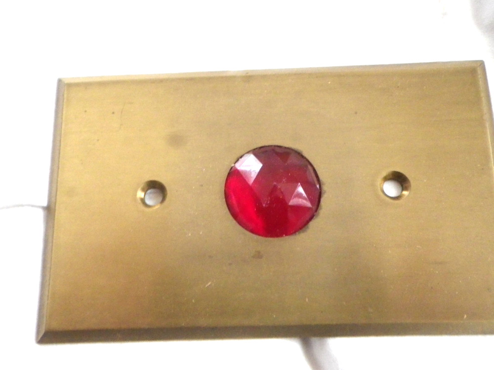 Antique Brass and Ruby Red Glass Flush Mount Indicator Light Plate