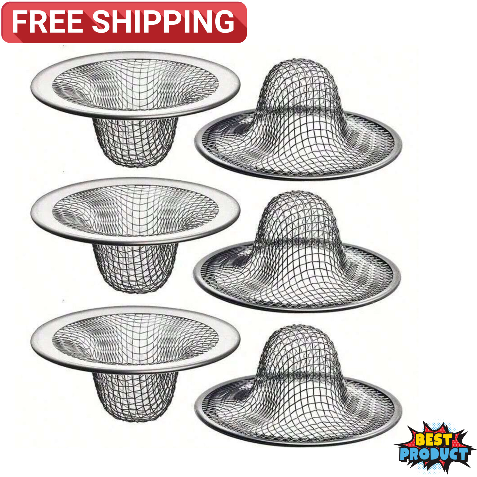 6PCS Stainless Steel Sink Drain Filter Strainer Hair Catcher Bathroom Kitchen