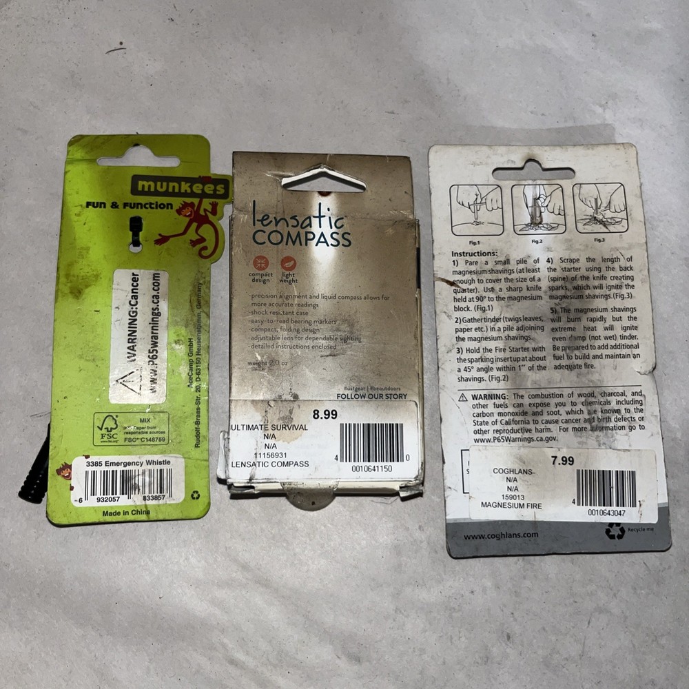 Survival Starter Kit Compass, Whistle, Fire starter