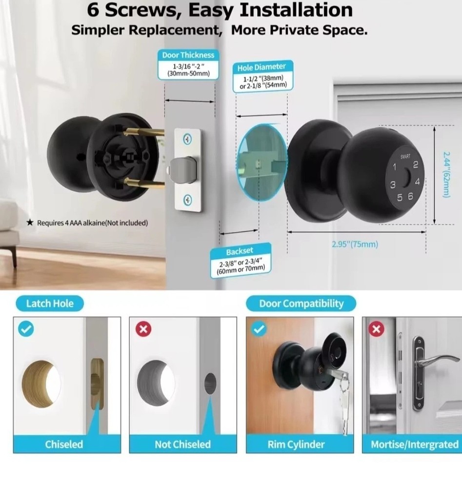 Viladepot Ball-Shaped Smart Lock Fingerprint, App-Controlled, Passcode
