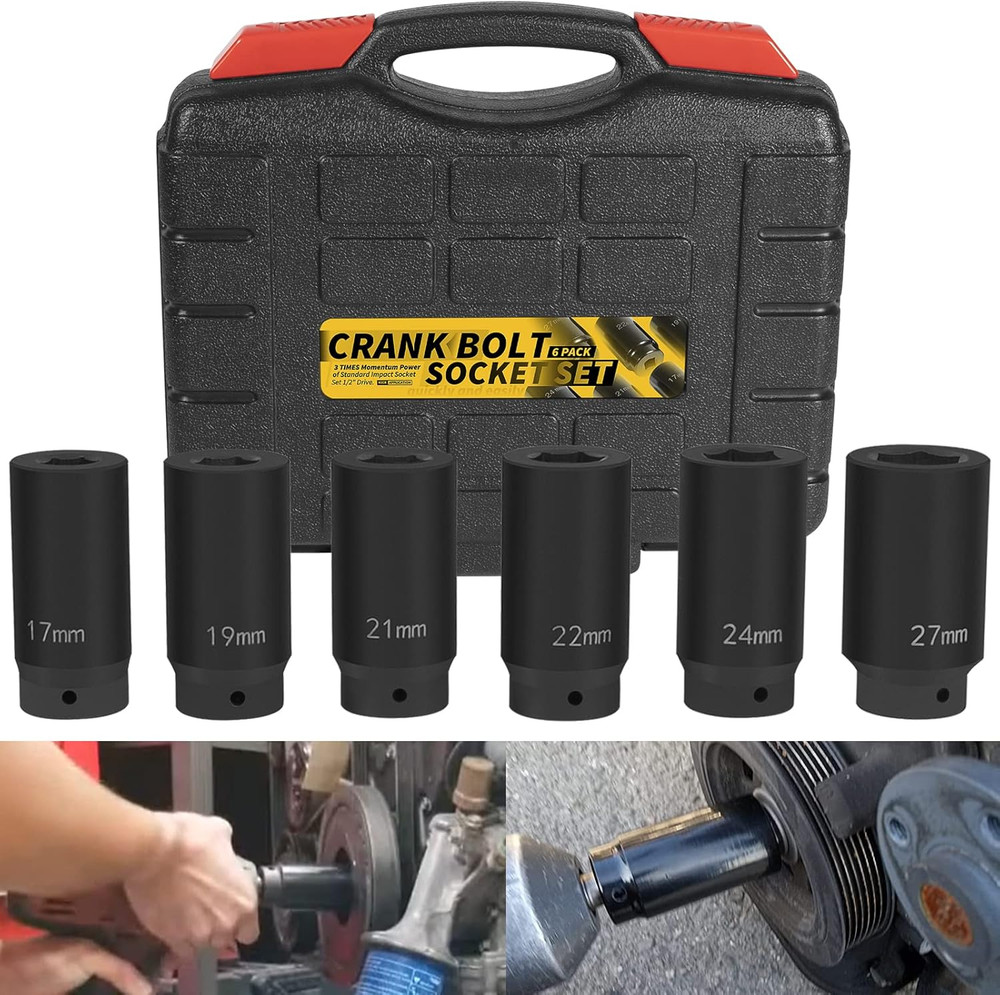 1/2" Drive Crank Bolt Socket Set 17MM - 27MM Harmonic Balancer Socket Set Bolt R