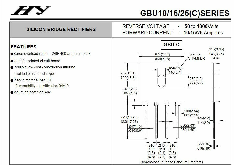 2Pcs GBU1510 15Amp 1000V Inline Bridge Rectifier ~ see description