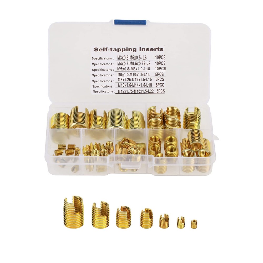 50PCS Self Threaded Inserts, Thread Repair Kit, Slotted Tapping, Metal