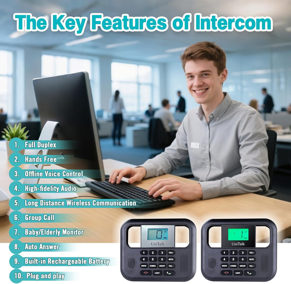Wireless Intercoms for Home & Office, Two-Way Real-Time Full-Duplex Voice System