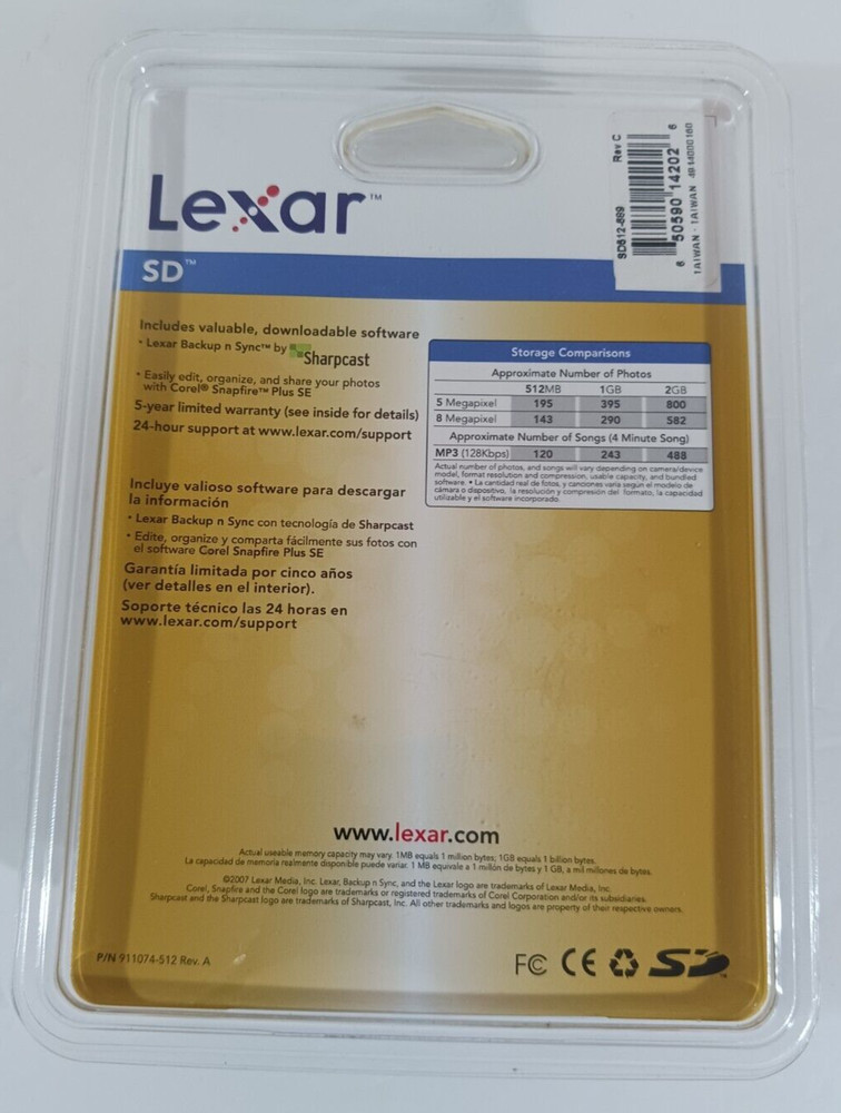 LEXAR SD 512-689 512MB Memory Card For Older Camera PDA GPS Computer Or Machine