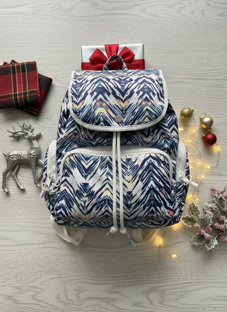 Festive Vibrant Abstract Print Backpack - Drawstring & Flap Closure Medium