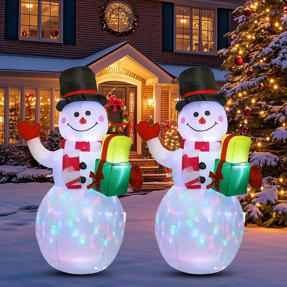 2X 5ft Inflatable Snowman Christmas Decorations with Built-in Rotating LED Light