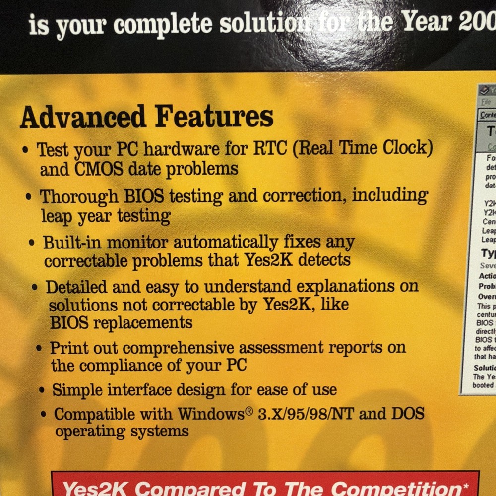CompuWorks Yes Y2K Find & Fix PC Hardware Year 2000 Date Problems - Sealed