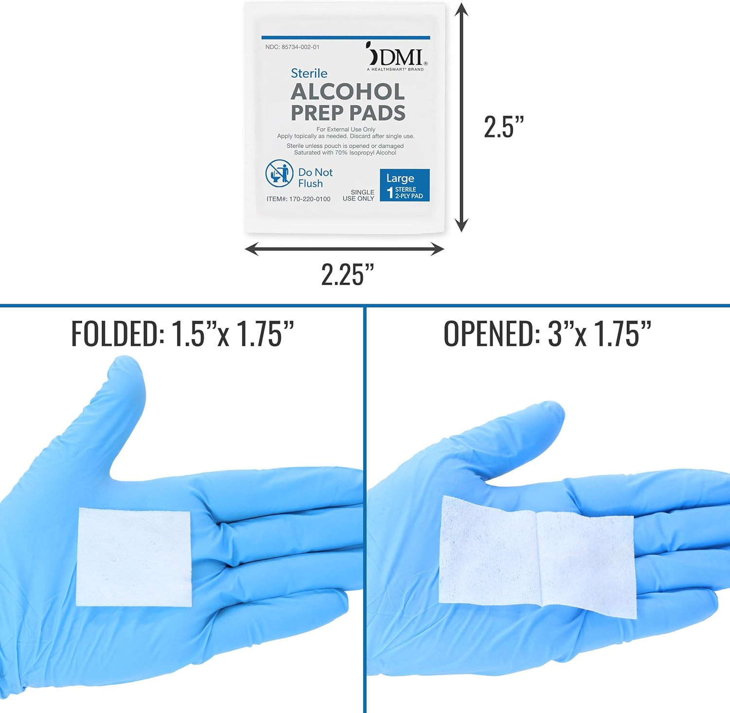 Alcohol Prep Pads, 500 Count (5 Boxes of 100), Medical Grade Large 70% Isopropyl