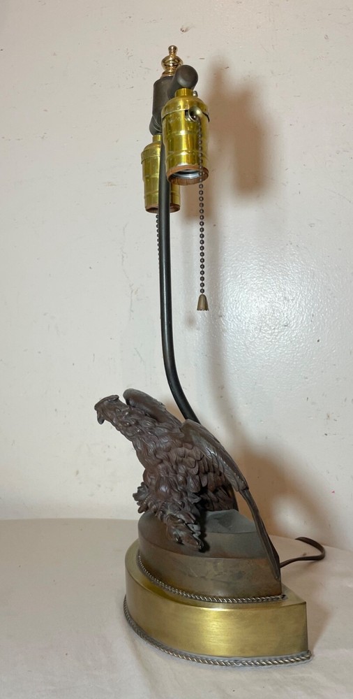 antique patinated solid bronze american bald eagle electric table lamp statue