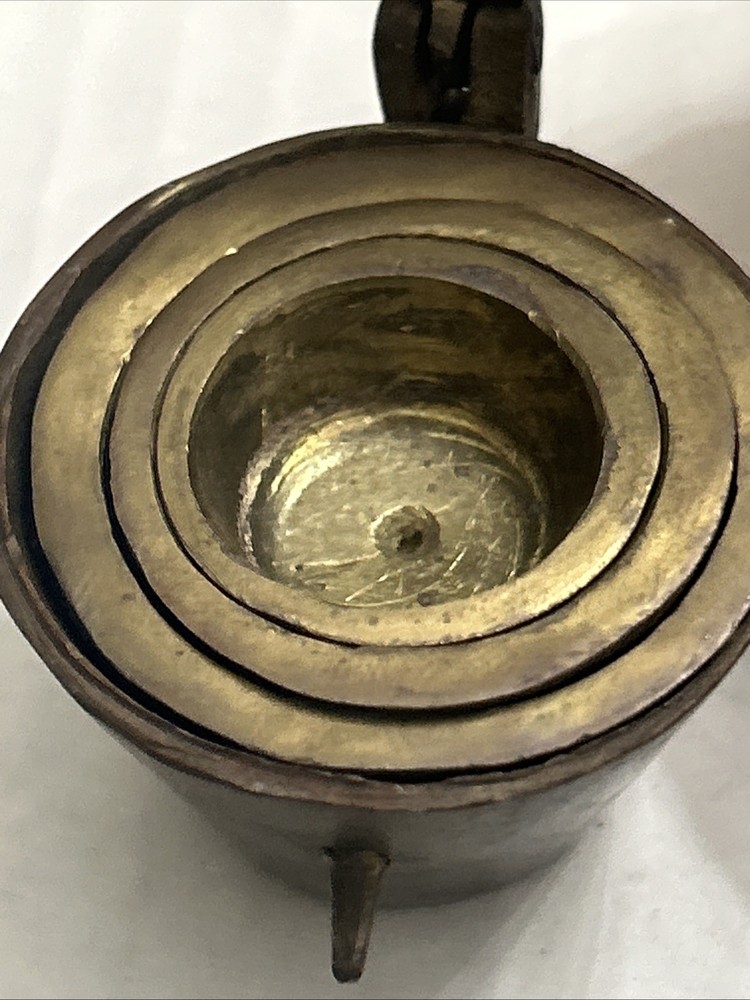 Antique 18th Century Solid Thick Brass Lidded Case And Nested Weigth Set 4 Piece