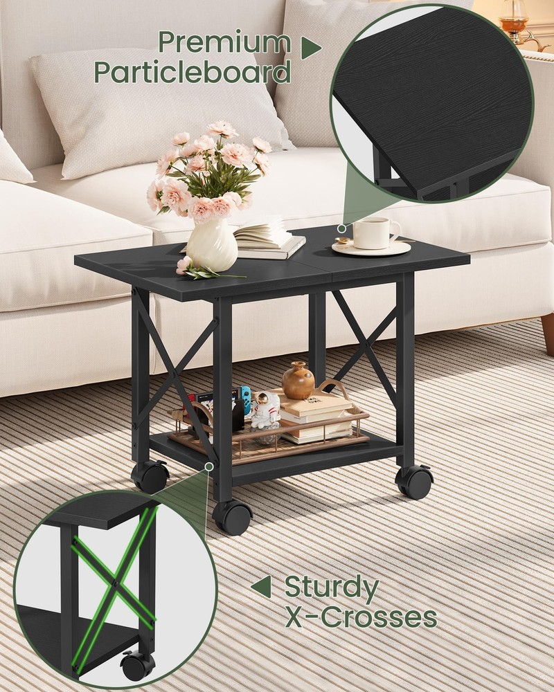 23.6" Under Desk Printer Stand, 2-Tier Printer Table with Wheels Adjustable F...