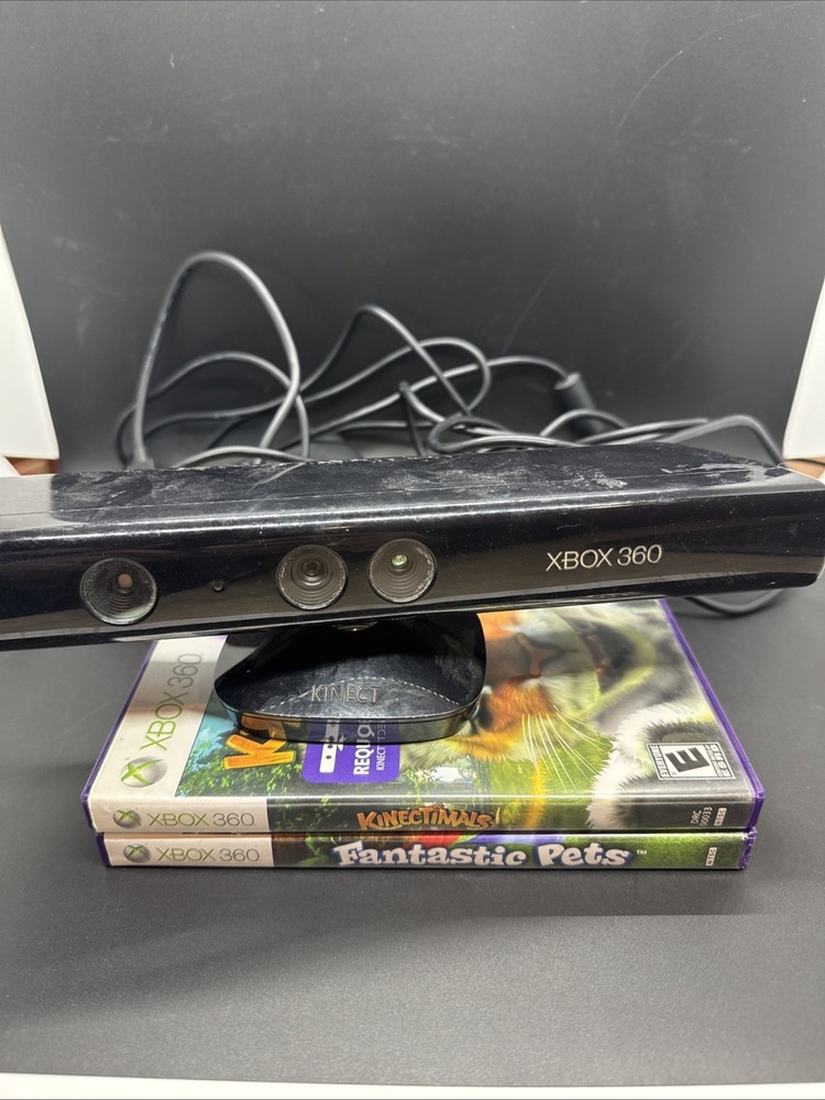 Microsoft 1414 Xbox 360 Kinect Sensor Bar Black plus 2 games untested