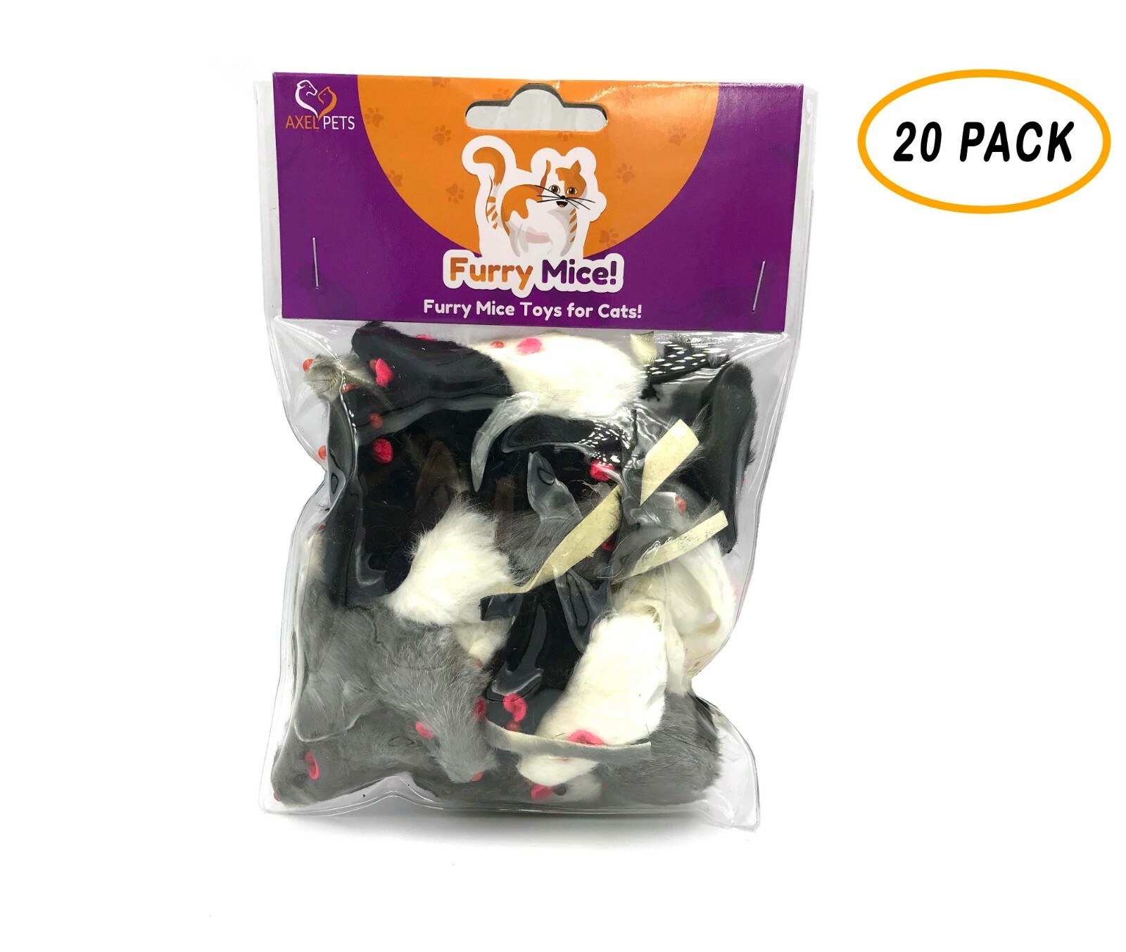 20 Furry Mice with Catnip & Rattle Sound Made of Real Rabbit Fur Cat Toy Mouse