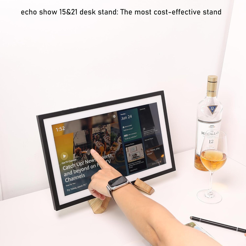 Solid Wood Tablet Stand for Echo Show 15/21, Cookbook Holder, Light Brown