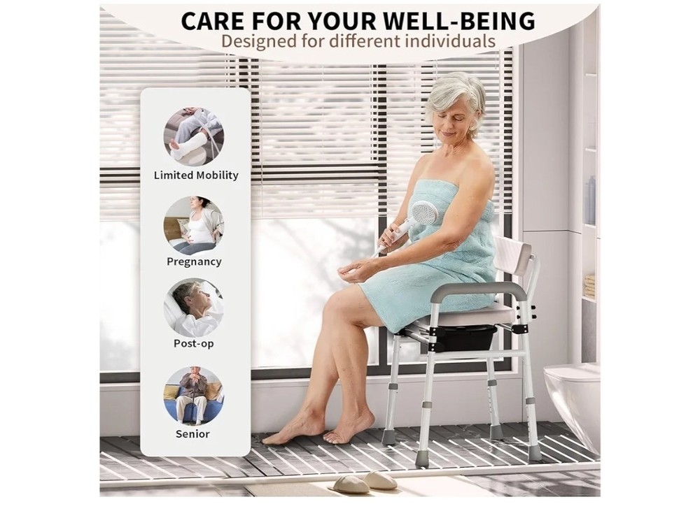 Adjustable Medical Bedside Commode Chair with Padded Backrest, Arm Support,...