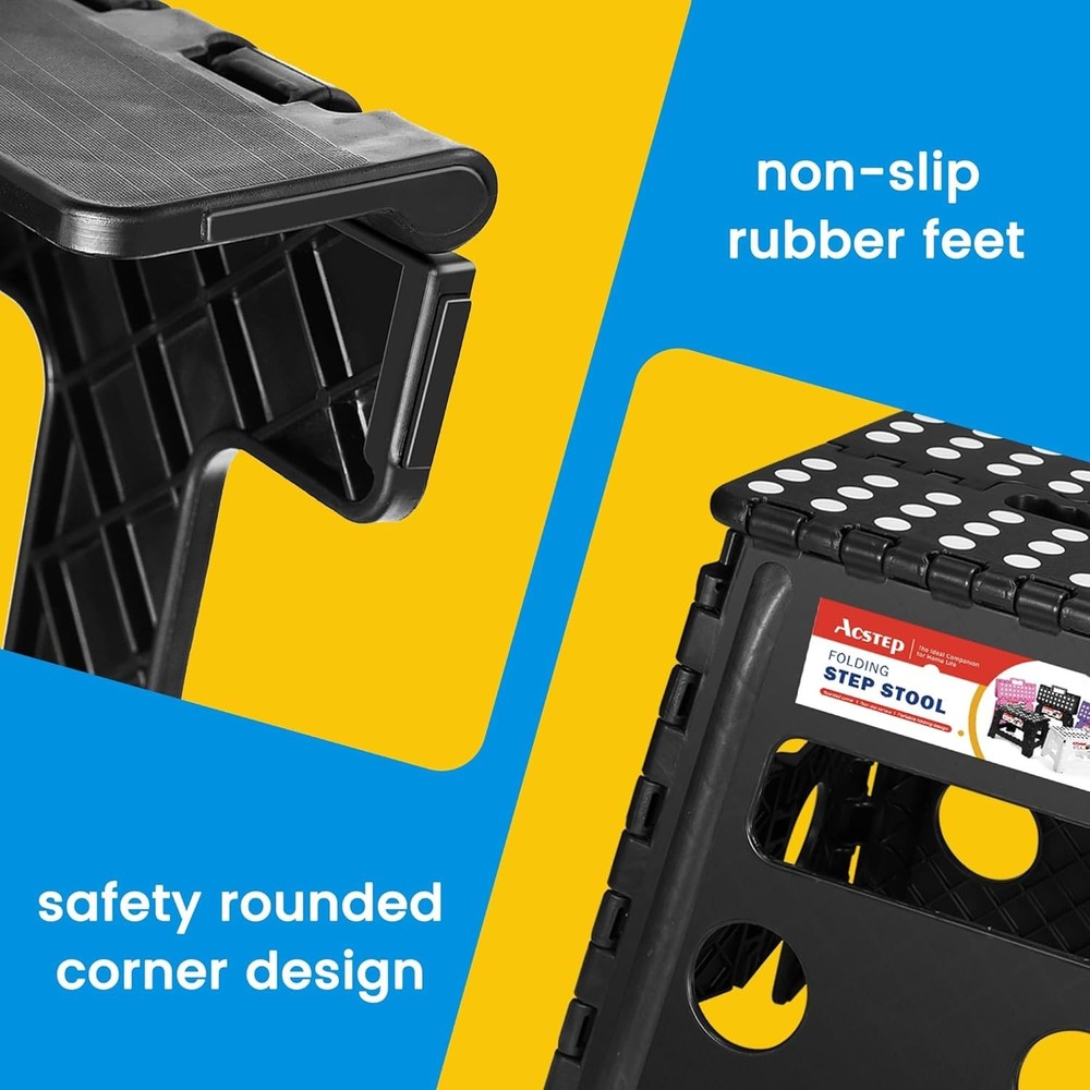 Versatile 13 Inch Black Folding Step Stool - Perfect for Kitchen & Bathroom Use