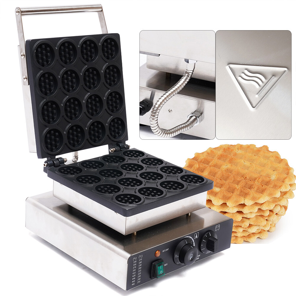 Electric Mini Belgian Waffle Maker Nonstick 16-Grid Round Waffle Baking Machine