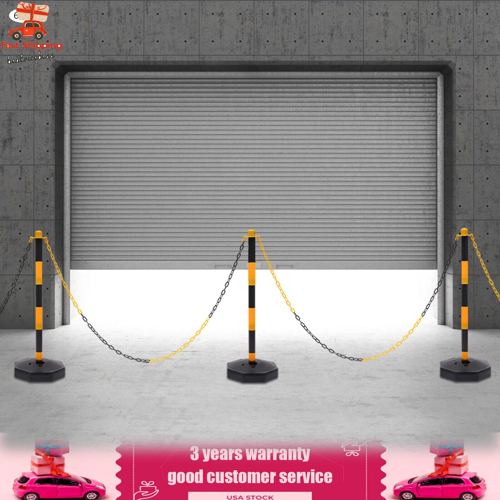 6 Pack Traffic Cones Adjustable Delineator Post Portable Parking Pole W/ Chains