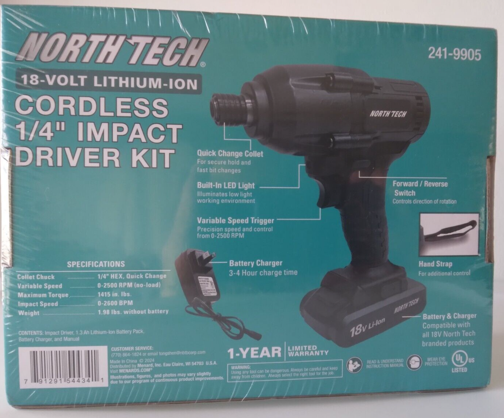 North Tech 18-Volt Cordless 1/4" Impact Driver Kit