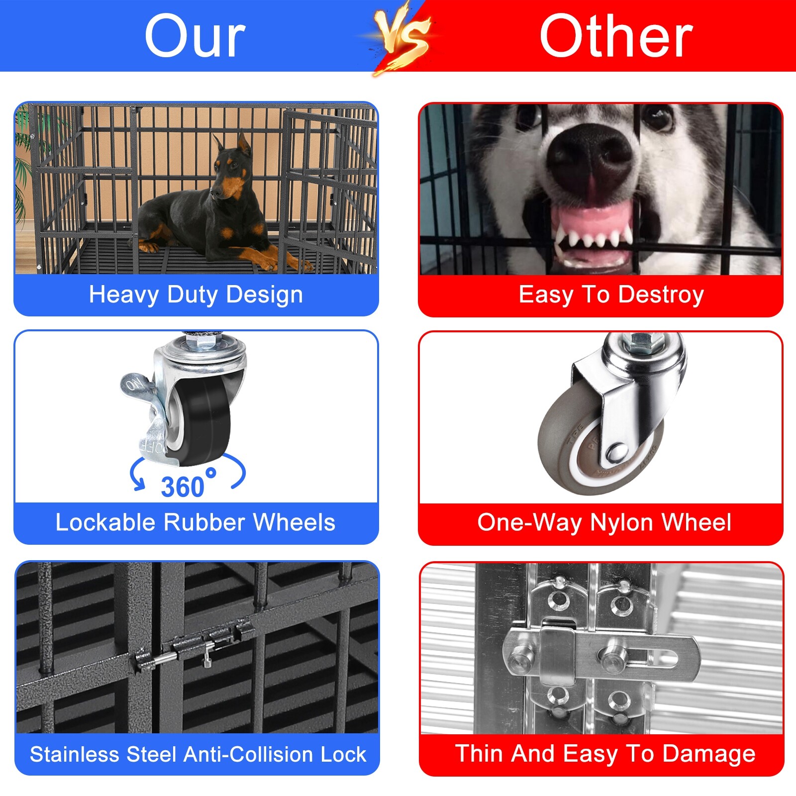 47" Heavy Duty Dog Kennel Iron Dog Cage Pet Crate for Large Dogs