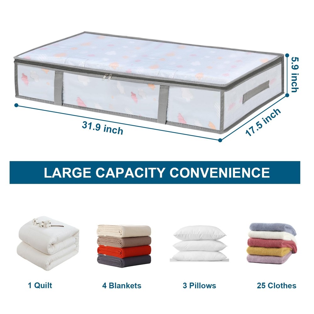 2 Pack Under Bed Storage Containers Bins, Humid-Proof Plastic 55L, Clear