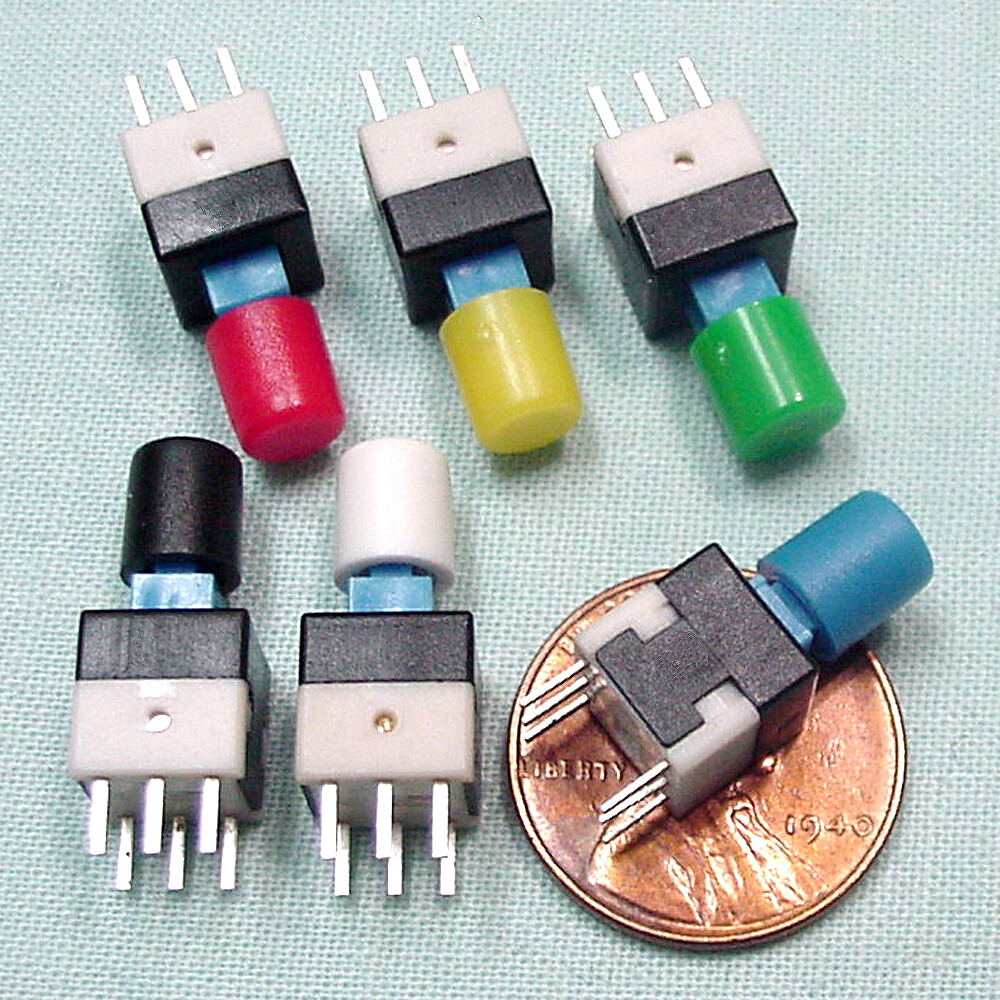 (6) Miniature DPDT Push Button SWITCH - Latching *Push-ON *Push-OFF Assortment