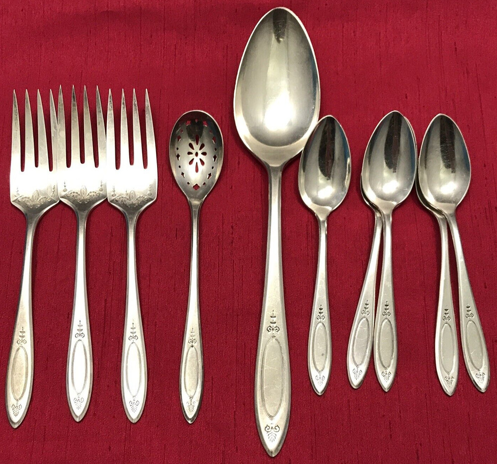 10 Pc 1917 ADAM Silverplated Mixed FLATWARE Community Plate