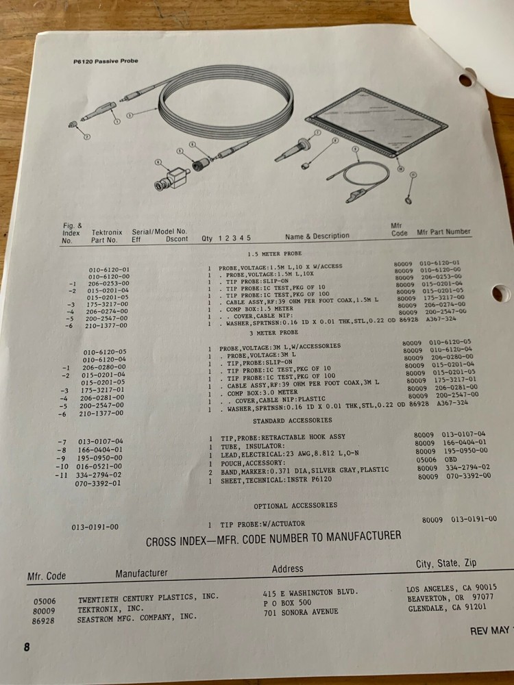 Tektronix 070-3392-01 P6120 Passive Probe Instructions