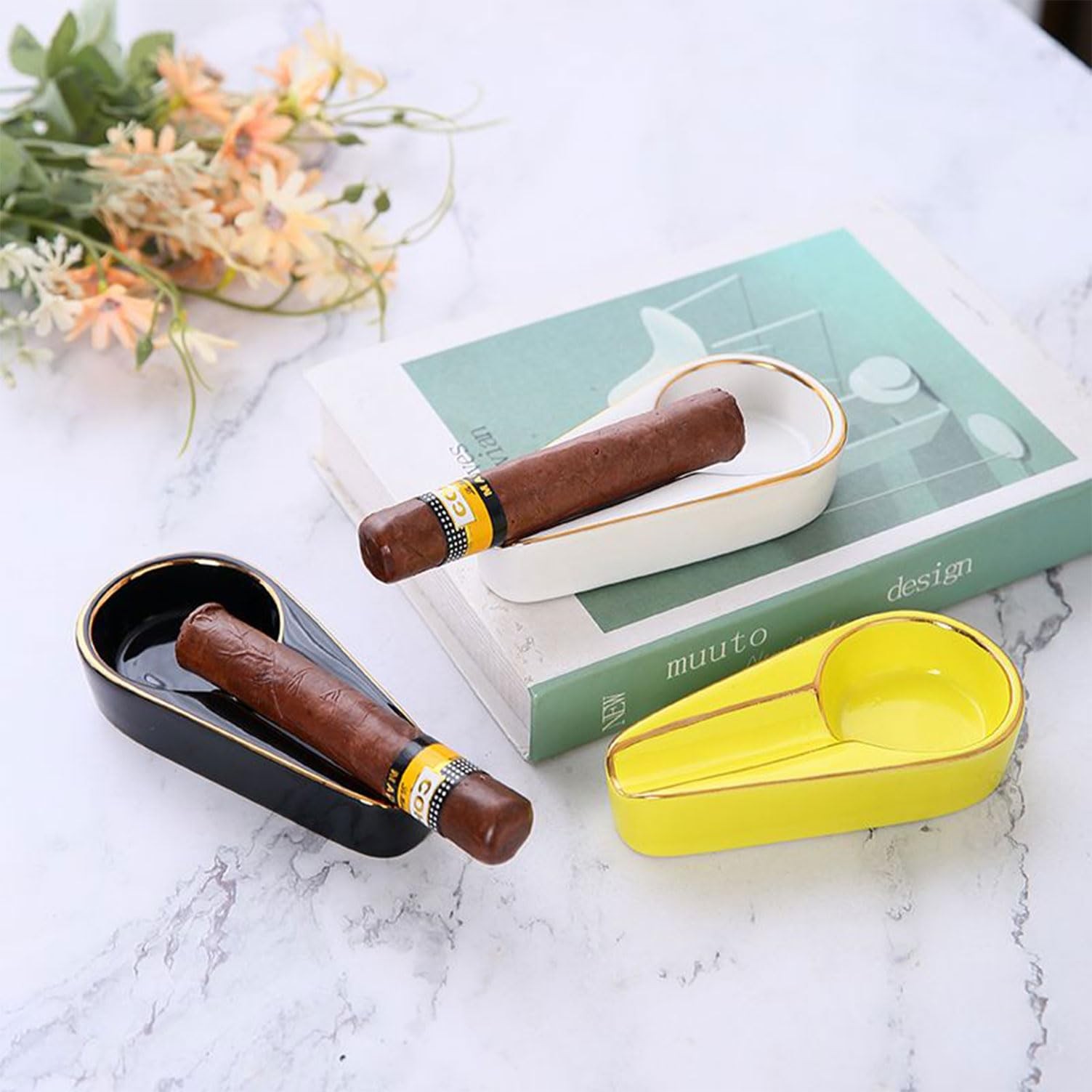 Cigar Ashtray Patio Single Ceramic Outdoor Ash Tray Cigars Portable Travel Po...