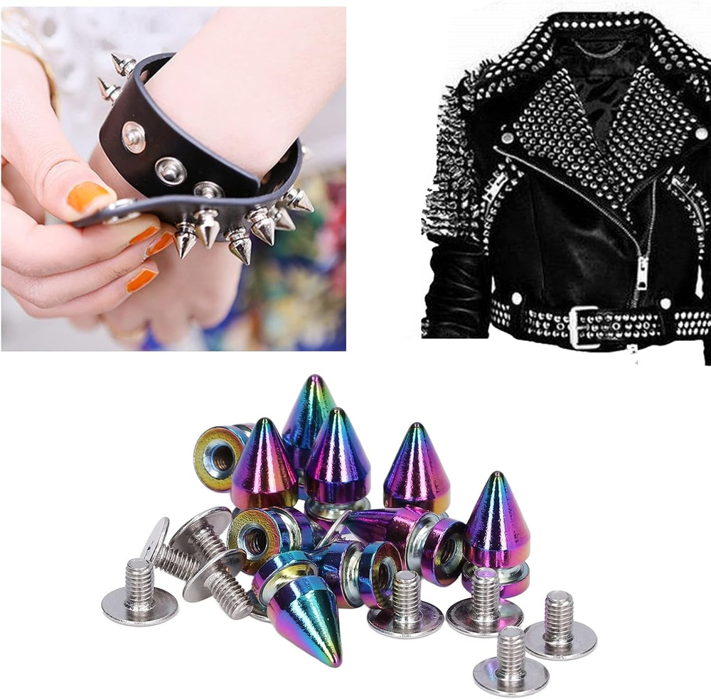 10 Sets Stud Spike High Hardness Colorful Bullets Rivets Suitable for DIY Lea...