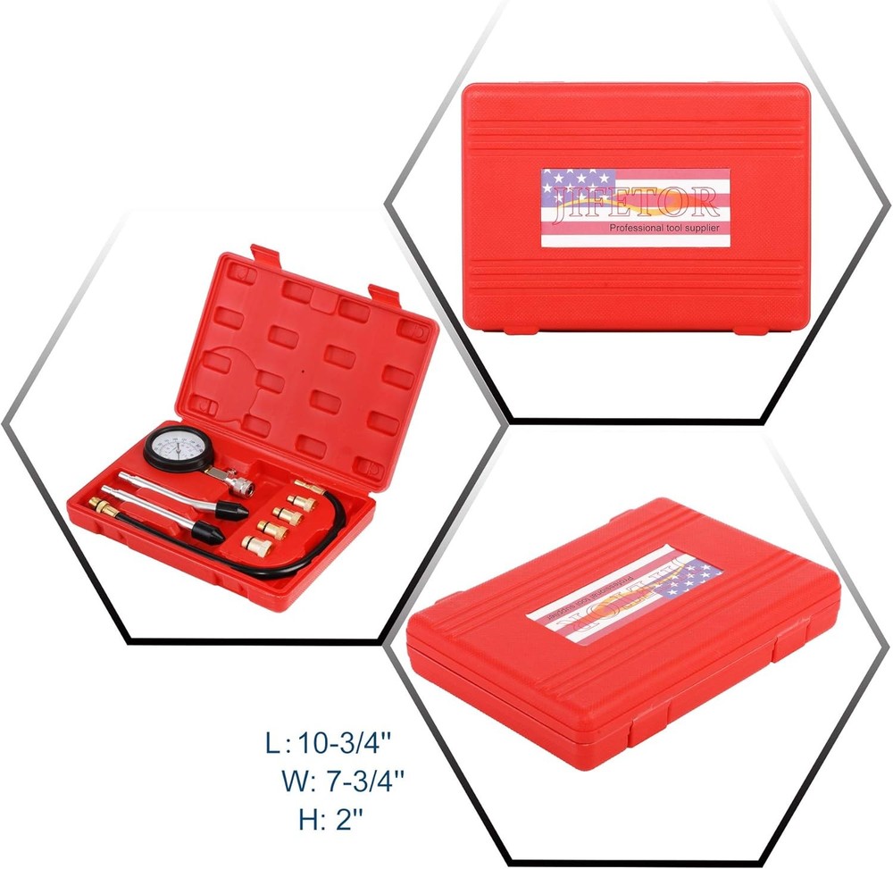 Compression Tester Kit, Small Engine Cylinder Test Pressure Gauge Red Case