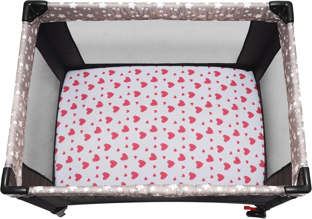 Pack and Play Sheets Fitted, 2 N Sheets, Love & Pink