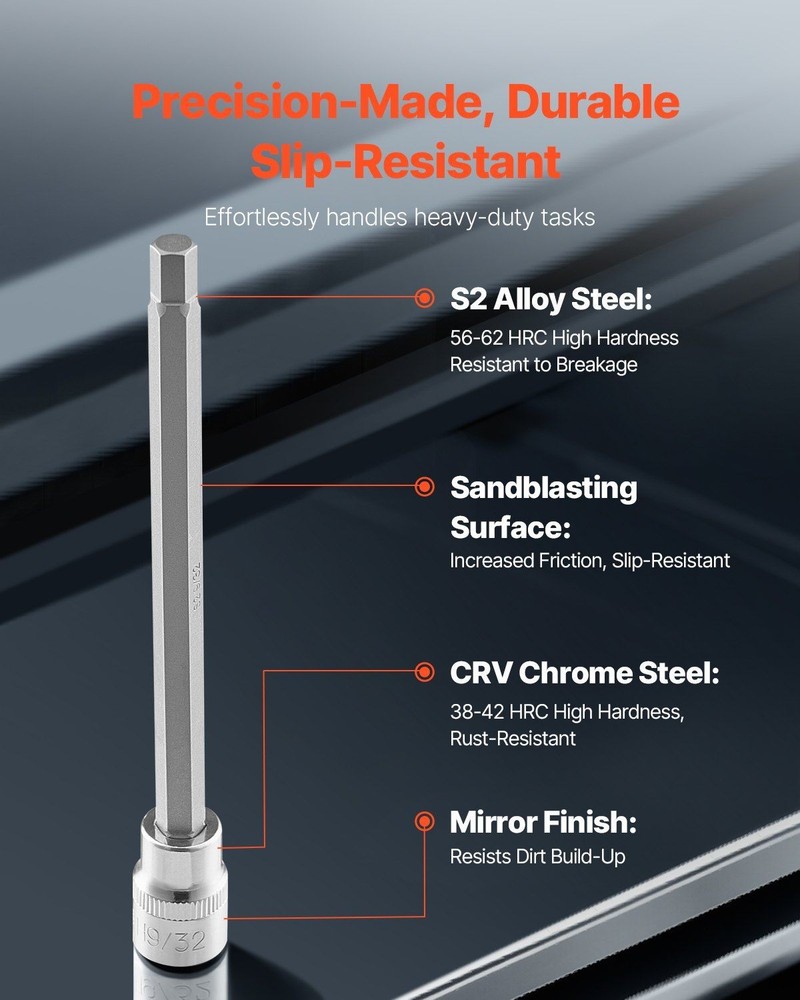 Extended 3/8in Drive S2 Alloy 18Pc Hex Bit Socket Set