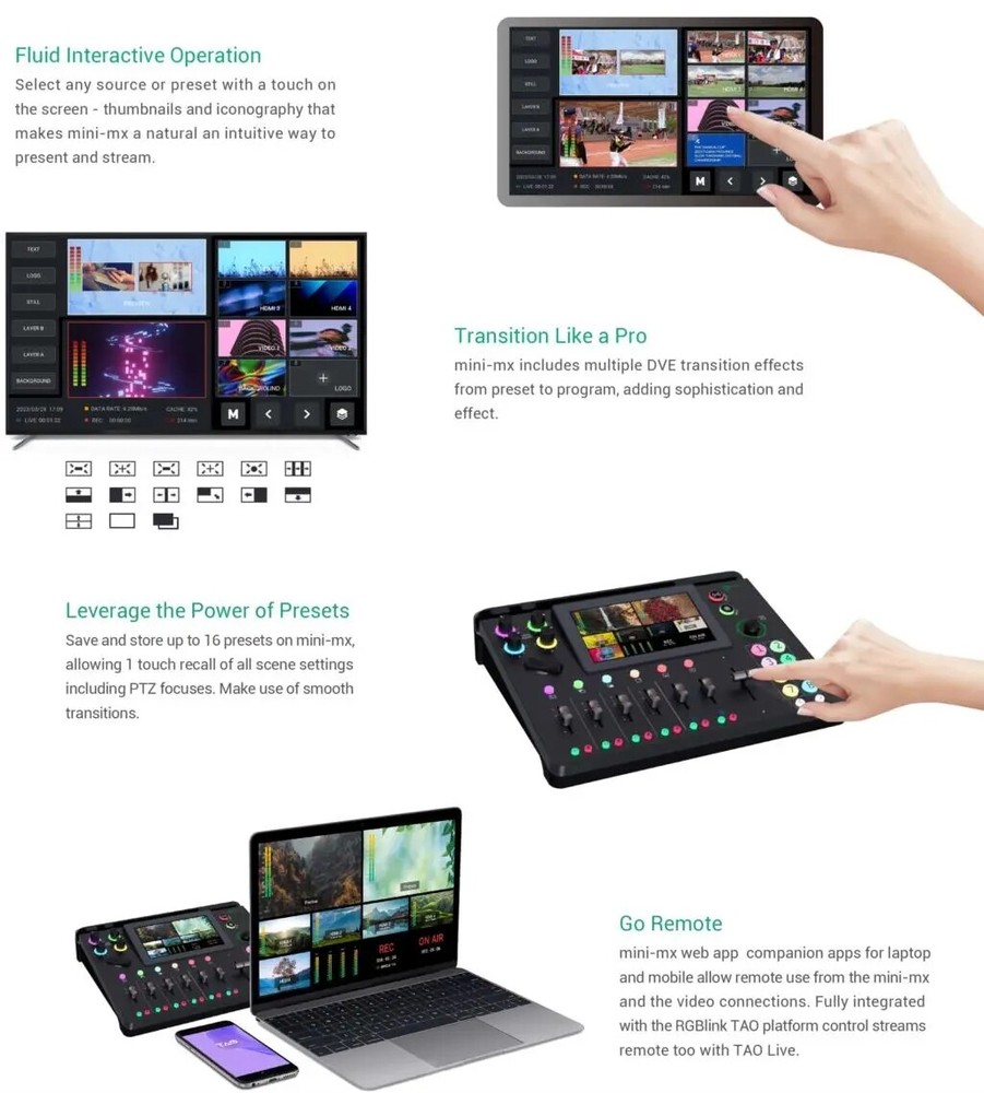 Rgblink mini-mx 4K multi-Channel Live Streaming Video Switcher Panel Web Control