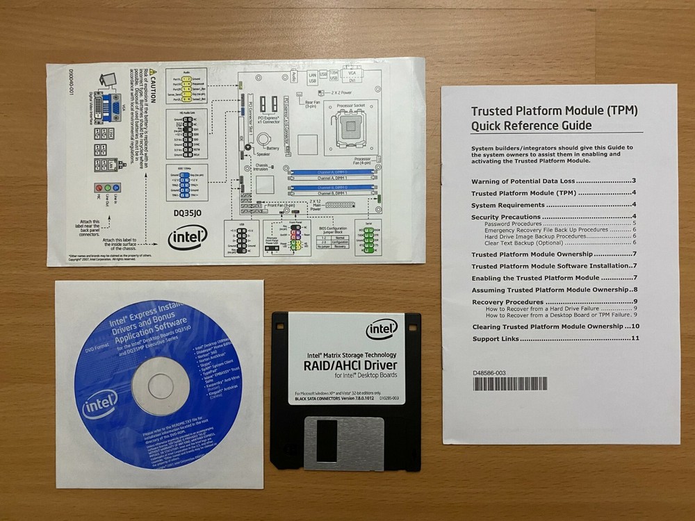 Intel Desktop Board BQ35J0 Reference Guides and Drivers & Software DVD & Floppy