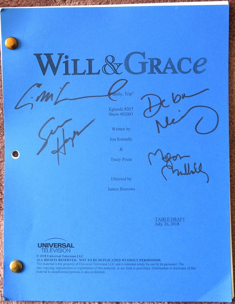 2018 Will & Grace (Family, Trip) Hand Signed Original Screenplay Script