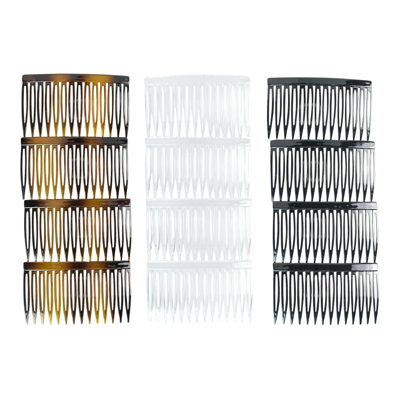 Scunci Plastic Side Hair Combs 12 Ct – Black, Clear & Tortoise Shell